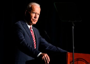 Joe Biden delivers the keynote speech at the First State Democratic Dinner at the Rollins Center in Dover, DE on March 16, 2019. The former U.S. Vice President refrained from announcing his candidacy, even-though early polls conducted in March indicate former Vice President Biden as the favorite of a large Democratic field of candidates. (Photo by Bastiaan Slabbers/NurPhoto via Getty Images)