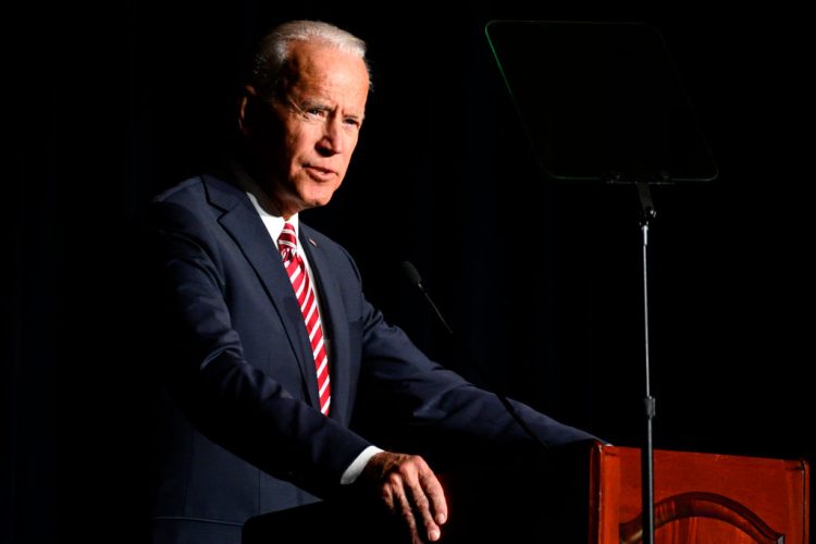 Joe Biden delivers the keynote speech at the First State Democratic Dinner at the Rollins Center in Dover, DE on March 16, 2019. The former U.S. Vice President refrained from announcing his candidacy, even-though early polls conducted in March indicate former Vice President Biden as the favorite of a large Democratic field of candidates. (Photo by Bastiaan Slabbers/NurPhoto via Getty Images)