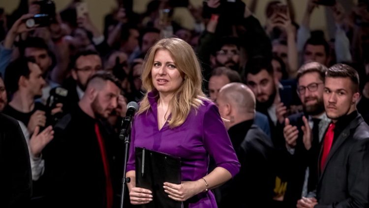 epa07474835 Slovak presidential candidate Zuzana Caputova speaks to journalists during an elections night at her election headquartes in the Slovakia's presidential election run-off in Bratislava, Slovakia, 30 March 2019. After most of votes counted Zuzana Caputova is heading for victory in the presidential run-off elections and Slovakia's first female president.  EPA/MARTIN DIVISEK