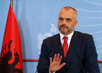 Albania's Prime Minister Edi Rama, in a televised address in the capital, Tirana, on Friday.