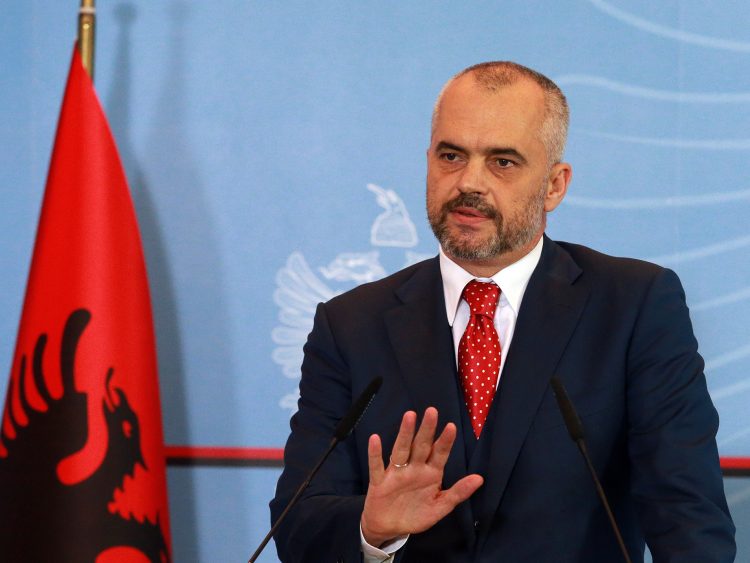 Albania's Prime Minister Edi Rama, in a televised address in the capital, Tirana, on Friday.