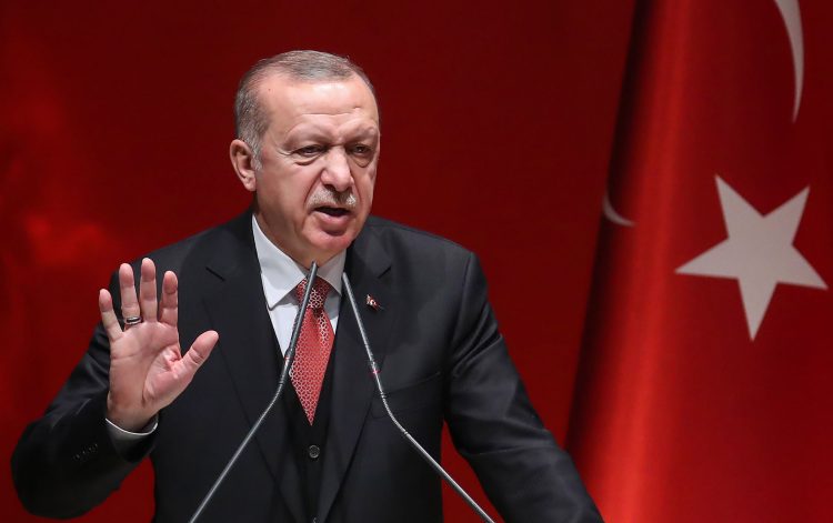 Turkish President Recep Tayyip Erdogan addresses a meeting of provincial election officials at the headquarters of his ruling Justice and Development (AK) Party in Ankara on January 29, 2019. (Photo by Adem ALTAN / AFP)        (Photo credit should read ADEM ALTAN/AFP/Getty Images)