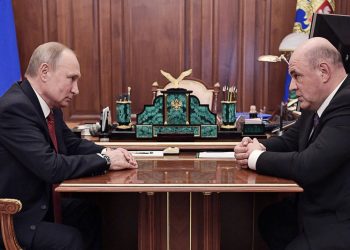 MOSCOW, RUSSIA - JANUARY 15, 2020: Russia's President Vladimir Putin (L) and Mikhail Mishustin, head of the Russian Federal Tax Service, during a meeting at Moscow's Kremlin. Alexei Nikolsky/Russian Presidential Press and Information Office/TASS (Photo by Alexei NikolskyTASS via Getty Images)