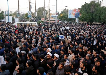 People attend a funeral procession for Iranian Major-General Qassem Soleimani, head of the elite Quds Force, and Iraqi militia commander Abu Mahdi al-Muhandis, who were killed in an air strike at Baghdad airport, in Ahvaz, Iran January 5, 2020. Hossein Mersadi/Fars news agency/WANA (West Asia News Agency) via REUTERS ATTENTION EDITORS - THIS IMAGE HAS BEEN SUPPLIED BY A THIRD PARTY