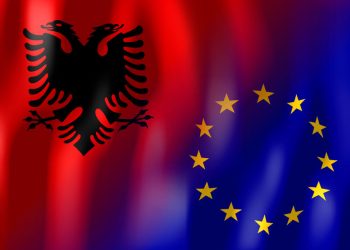 Albania and European Union flags