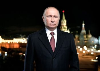 Russian President Vladimir Putin attends his New Year address to Russians in central Moscow on December 31, 2017. / AFP PHOTO / Alexey NIKOLSKY        (Photo credit should read ALEXEY NIKOLSKY/AFP via Getty Images)