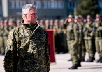Kosovo President Hashim Thaci reviews members of the Kosovo Security Forces (KSF) during a ceremony in Pristina on March 5, 2020, marking the 20th anniversary of the killing of Kosovo Liberation Army (KLA) founding member and commander Adem Jashari. - Jashari was among 45 members of his family killed by Serb security forces in the village of Prekaz some 40 km west of the Kosovo capital Pristina, sparking a full-blown rebel insurgency. (Photo by Armend NIMANI / AFP) (Photo by ARMEND NIMANI/AFP via Getty Images)