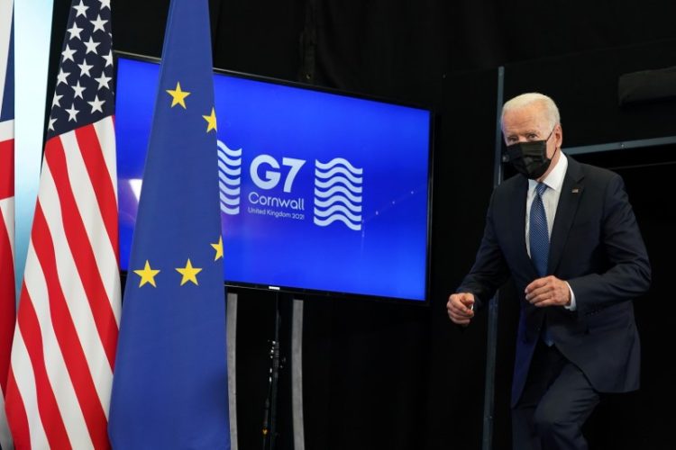 U.S. President Joe Biden arrives for a news conference at the end of the G7 summit, at Cornwall Airport Newquay, Britain, June 13, 2021. REUTERS/Kevin Lamarque