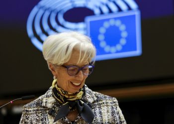 European Central Bank President Christine Lagarde smiles as she addresses European lawmakers during a plenary session at the European Parliament in Brussels, on February 8, 2021. (Photo by Olivier Matthys / POOL / AFP) (Photo by OLIVIER MATTHYS/POOL/AFP via Getty Images)