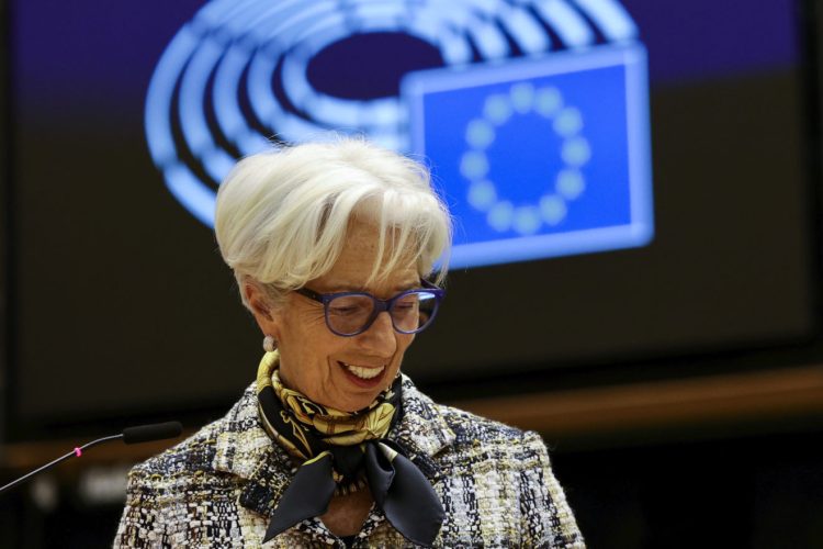 European Central Bank President Christine Lagarde smiles as she addresses European lawmakers during a plenary session at the European Parliament in Brussels, on February 8, 2021. (Photo by Olivier Matthys / POOL / AFP) (Photo by OLIVIER MATTHYS/POOL/AFP via Getty Images)