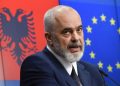 epa09044890 Albania Prime Minister Edi Rama during a joint press conference after an EU - Albania Association Council meeting in Brussels, Belgium, 01 March 2021.  EPA/JOHN THYS / POOL