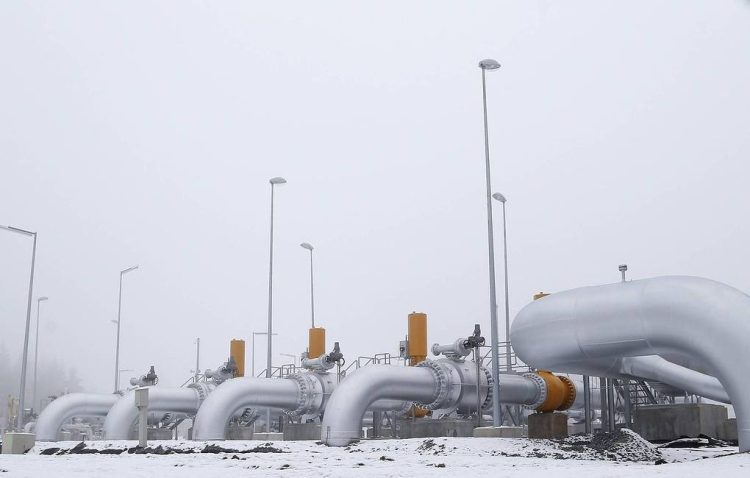 Parts of the natural gas pipe line station in the village of Primda, western Czech Republic, Monday, Jan. 14, 2013. Czech Republic's Prime Minister Petr Necas opened the 10 billion koruna (US $519 million, 389 million euro) project called Gazelle. The 166-kilometer (103-mile) pipeline is connected to a natural gas network distributing the gas that is transported from Russia's Siberia directly to Germany in Nord Stream, a pipeline under the Baltic Sea. (AP Photo/Petr David Josek)