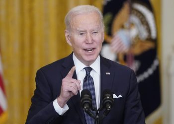 President Joe Biden speaks about Ukraine in the East Room of the White House, Tuesday, Feb. 15, 2022, in Washington. (AP Photo/Alex Brandon)