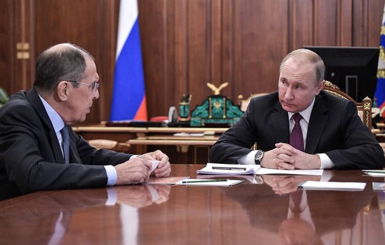 MOSCOW, RUSSIA - FEBRUARY 2, 2019: Russia's Foreign Minister Sergei Lavrov (L) and Russia's President Vladimir Putin during a meeting at Moscow's Kremlin. Alexei Nikolsky/Russian Presidential Press and Information Office/TASS

Ðîññèÿ. Ìîñêâà. Ìèíèñòð èíîñòðàííûõ äåë ÐÔ Ñåðãåé Ëàâðîâ è ïðåçèäåíò ÐÔ Âëàäèìèð Ïóòèí (ñëåâà íàïðàâî) âî âðåìÿ âñòðå÷è â Êðåìëå. Àëåêñåé Íèêîëüñêèé/ïðåññ-ñëóæáà ïðåçèäåíòà ÐÔ/ÒÀÑÑ