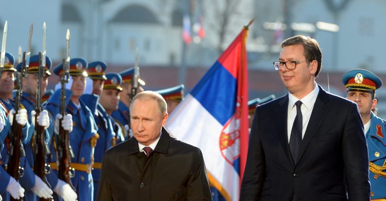 Beograd, 17. januara 2019. - Predsednik Ruske Federacije Vladimir Putin doputovao je u celodnevnu zvanicnu posetu Srbiji, gde mu je domacin predsednik Srbije Aleksandar Vucic. Ceremonija svecanog doceka ruskog predsednika ispred Palate Srbija . FOTO TANJUG/ TANJA VALIC/ bg