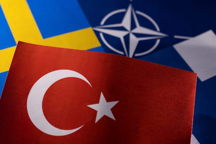 NATO, Turkish, Swedish and Finnish flags are seen in this illustration taken May 18, 2022. REUTERS/Dado Ruvic/Illustration