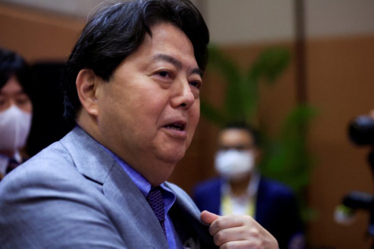 FILE PHOTO: Japan's Foreign Minister Yoshimasa Hayashi attends the ASEAN Regional Forum (ARF) during the ASEAN Foreign Ministers Meeting in Phnom Penh, Cambodia August 5, 2022. REUTERS/Soe Zeya Tun