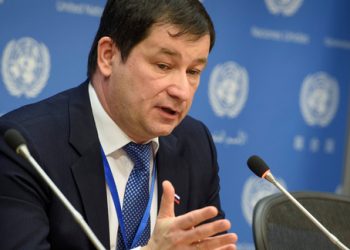Dmitry Polyanskiy, Deputy Permanent Representative of the Russian Federation to the United Nations, briefs press.