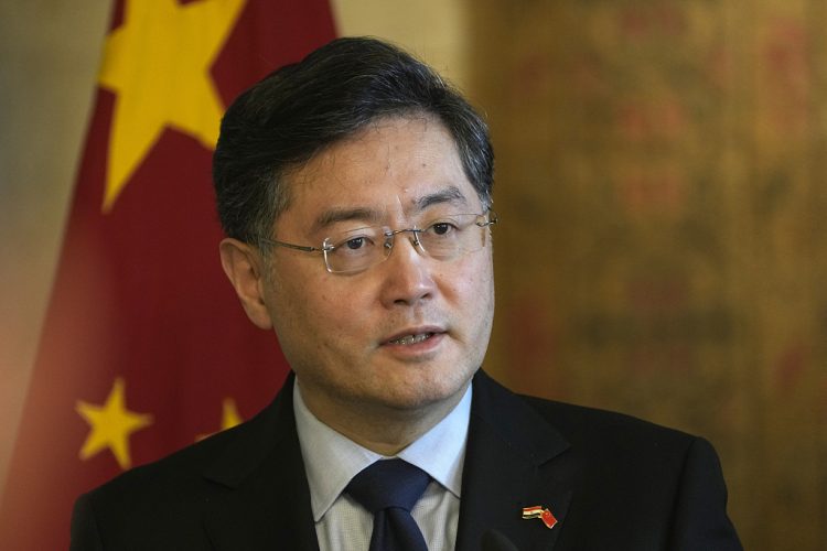 Chinese Foreign Minister Qin Gang, speaks during a press conference with his Egyptian counterpart Sameh Shoukry, at the foreign ministry headquarters in Cairo, Egypt, Sunday, Jan. 15, 2023. (AP Photo/Amr Nabil)