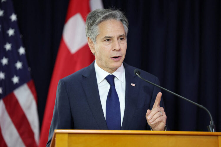 U.S. Secretary of State Antony Blinken attends the dedication of the new U.S. embassy in Tonga, in Nuku?alofa on July 26, 2023. TUPOU VAIPULU/Pool via REUTERS