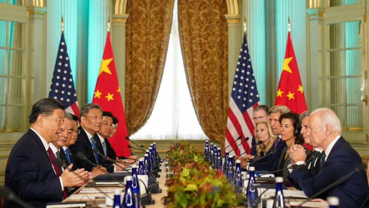 U.S. President Joe Biden and Chinese President Xi Jinping attend a bilateral meeting at Filoli estate on the sidelines of the Asia-Pacific Economic Cooperation (APEC) summit, in Woodside, California, U.S., November 15, 2023. REUTERS/Kevin Lamarque