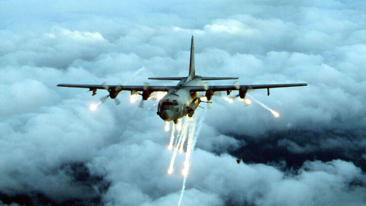 395926 01: (FILE PHOTO) An Air Force Special Forces AC-130 gunship in an undated photo, which was used by the U.S. military to attack targets around the Taliban of Kandahar a senior defense official said October 15, 2001. The four-engine turbo-prop aircraft was used for the first time October 15 in the nine-day air campaign against Taliban military and guerrilla training camps in Afghanistan. (Photo by U.S. Air Force/Getty Images)