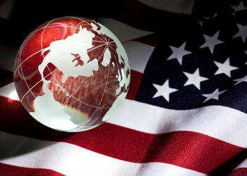 Globe and USA Flag for background