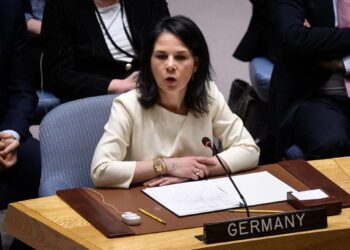 German Foreign Minister Annalena Baerbock speaks at the United Nations Security Council on maintaining peace and security in Ukraine. Photo: Bernd von Jutrczenka/dpa