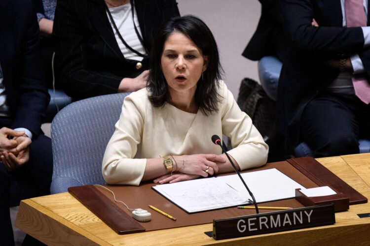 German Foreign Minister Annalena Baerbock speaks at the United Nations Security Council on maintaining peace and security in Ukraine. Photo: Bernd von Jutrczenka/dpa
