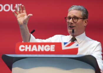Keir Starmer, leader of the Labour Party, during the launch of the party's general election manifesto in Manchester, UK, on Thursday, June 13, 2024. Labour looks set to reiterate key pledges including a cap on corporation tax at the current rate of 25%, and a commitment not to increase income tax, national insurance or VAT. Photographer: Hollie Adams/Bloomberg