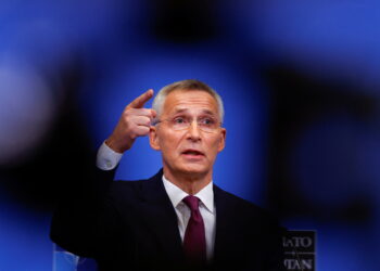 FILE PHOTO: NATO Secretary General Jens Stoltenberg speaks during a news conference on the eve of a NATO summit, amid Russia's invasion of Ukraine, in Brussels, Belgium March 23, 2022. REUTERS/Gonzalo Fuentes/File Photo