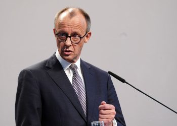 09 April 2025, Berlin: Friedrich Merz, CDU candidate for chancellor and CDU federal chairman, speaks at a press conference of the CDU/CSU and SPD party chairmen to present the coalition agreement in the Paul Loebe House. Photo: Kay Nietfeld/dpa