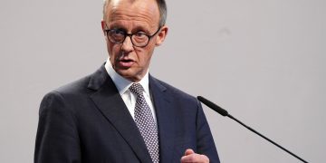 09 April 2025, Berlin: Friedrich Merz, CDU candidate for chancellor and CDU federal chairman, speaks at a press conference of the CDU/CSU and SPD party chairmen to present the coalition agreement in the Paul Loebe House. Photo: Kay Nietfeld/dpa