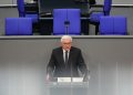 German President Frank-Walter Steinmeier speaks during the Bundestag ceremony marking the 80th anniversary of the end of the Second World War. Photo: Kay Nietfeld/dpa