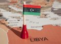 Libya flag on map of Libya