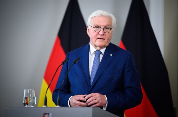 German President Frank-Walter Steinmeier speaks at a press conference with the President of Latvia, Rinkevics, at the President's official residence. Photo: Bernd von Jutrczenka/dpa