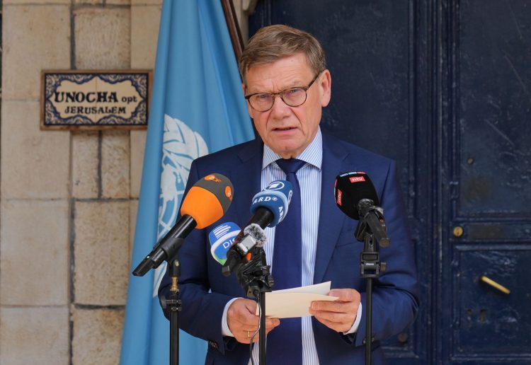 01 August 2025, Israel, Jerusalem: German Foreign Minister Johann Wadephul makes a statement after his talks at the United Nations for the Middle East peace process. Photo: Soeren Stache/dpa