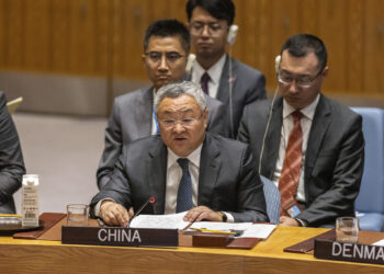 China's Permanent Representative to the United Nations, Fu Cong speaks at a United Nations Security Council meeting on the situation in the Middle East at United Nations Headquarters on Sunday, Aug. 10, 2025. (AP Photo/Stefan Jeremiah)