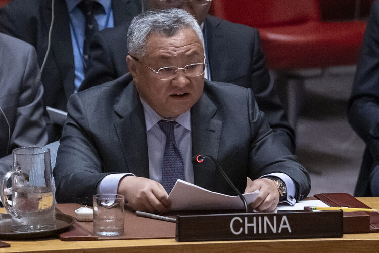 China's Permanent Representative to the United Nations Fu Cong speaks during a Security Council meeting at the United Nations Headquarters, Tuesday, June 24, 2025. (AP Photo/Yuki Iwamura)