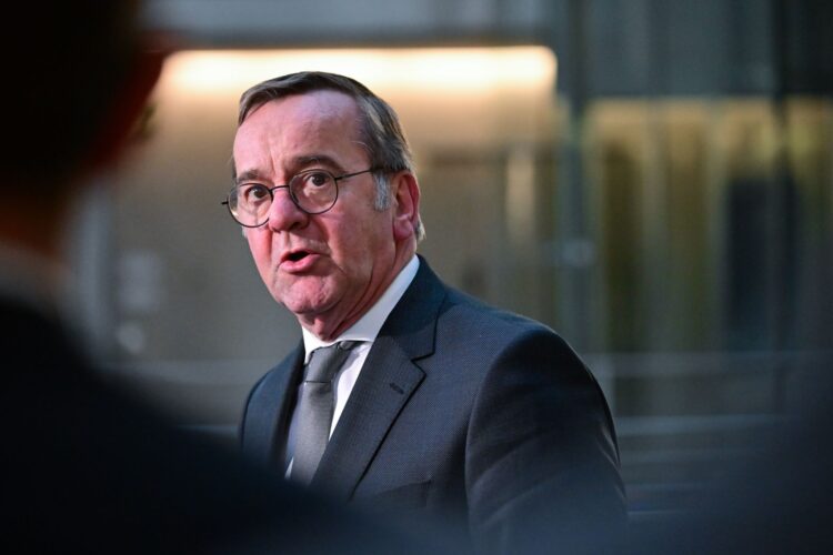 Boris Pistorius, German Minister of Defense,speaks after a meeting of the Bundestag's budget committee. Photo: Sebastian Christoph Gollnow/dpa