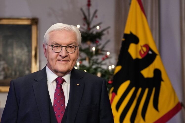 German President Frank-Walter Steinmeier poses for a portrait after the recording of his traditional Christmas message at Bellevue Palace. Photo: Markus Schreiber/Pool AP/dpa