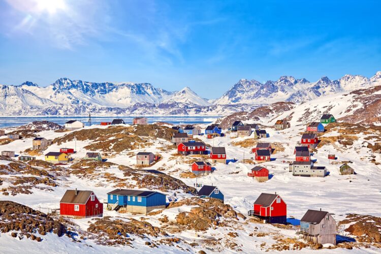 Traditional wooden houses in Kulusuk village, East Greenland