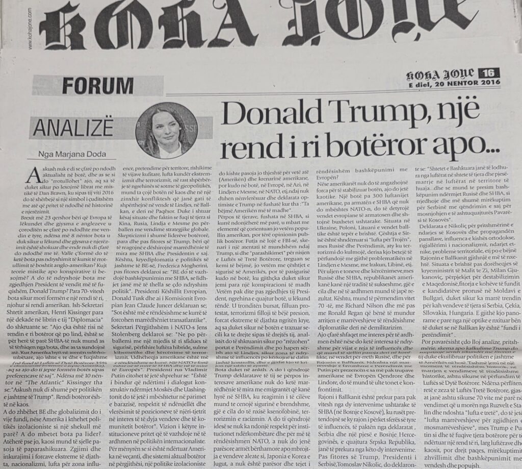 DONALD TRUMP  risi e një rendi të ri apo kaos botëror