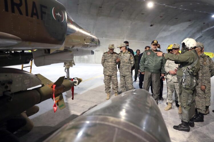 IRAN - FEBRUARY 07: (----EDITORIAL USE ONLY â MANDATORY CREDIT - "IRANIAN ARMY - HANDOUT" - NO MARKETING NO ADVERTISING CAMPAIGNS - DISTRIBUTED AS A SERVICE TO CLIENTS----) Iranian Armed Forces Chief of Staff Maj.-Gen. Mohammad Bagheri, Iran's Army chief, Maj.-Gen. Abdolrahim Mousavi and military officials visit the first underground air force base, called "Eagle 44" in Iran February 07, 2023. (Photo by Iranian Army / Handout/Anadolu Agency via Getty Images)