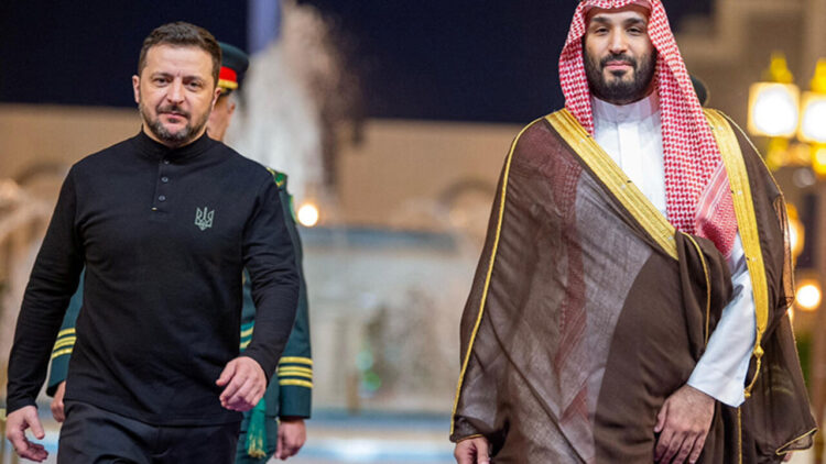 Ukrainian President Volodymyr Zelenskiy meets Saudi Crown Prince, Mohammed bin Salman, during his visit to Jeddah, Saudi Arabia, March 10, 2025. Saudi Press Agency/Handout via REUTERS THIS IMAGE HAS BEEN SUPPLIED BY A THIRD PARTY.