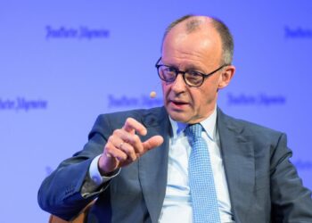 27 March 2026, Hesse, Frankfurt/Main: Germany's Chancellor Friedrich Merz speaks at the "FAZ" Congress. Photo: Hannes P. Albert/dpa