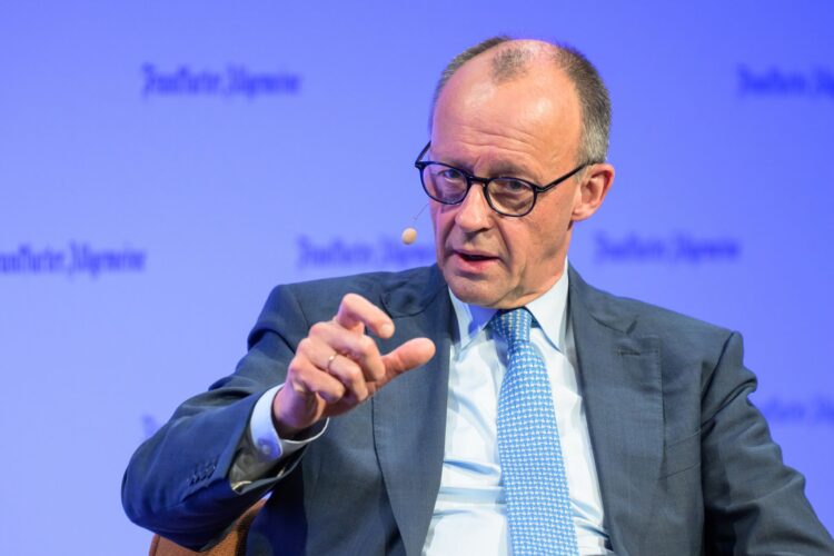 27 March 2026, Hesse, Frankfurt/Main: Germany's Chancellor Friedrich Merz speaks at the "FAZ" Congress. Photo: Hannes P. Albert/dpa