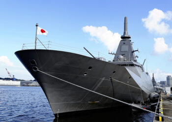 File Photo: A photo shows the Japan Maritime Self-Defense Force (JMSDF) destroyer "Mogami" docked at the Yokosuka base, Yokosuka City, Kanagawa Prefecture, Japan, on September 5, 2022. The New Zealand government announced on May 7, 2026, that it is considering an improved version of the Japan Maritime Self-Defense Force's "Mogami-class" destroyer as one of the leading candidates for its new frigate fleet. The British Royal Navy's "Type 31" frigate is another candidate. ( The Yomiuri Shimbun via AP Images )