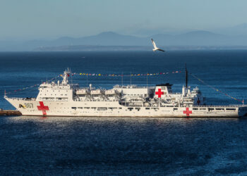 VALPARAISO, CHILE - 2026/03/02: The Chinese hospital ship Silk Road Ark seen docked at the pier. According to the Ministry of Health, it lacks authorization for medical operations. (Photo by Cristobal Basaure Araya/SOPA Images/LightRocket via Getty Images)