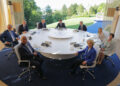 Friedrich Merz, Keir Starmer, António Costa, Donald Trump, Emmanuel Macron, Mark Carney, Ursula von der Leyen, Giorgia Meloni and Sanae Takaichi